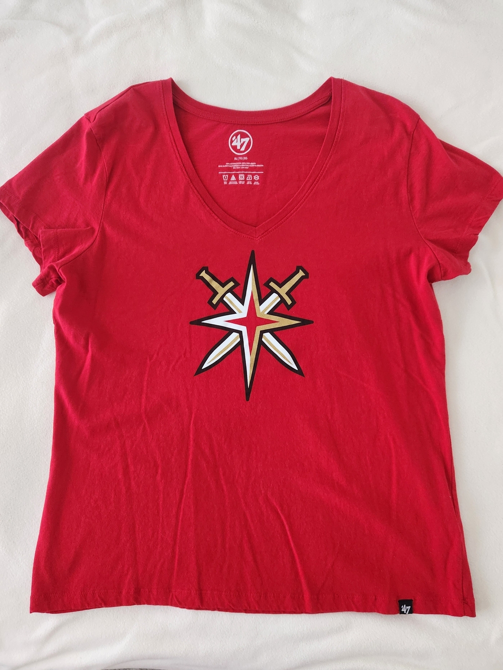 Vegas Golden Knights 47 Brand NHL Womens V Neck T Shirt Size XL Red Preowned